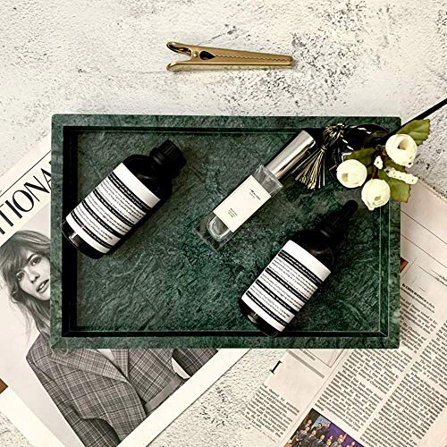 Natural Marble Storage Vanity Tray, Cosmetics Jewelery Tray, Kitchen Organizer, Coffee Table Tray (Dark Green, 11.8L x 7.87W x 1.18H) - color: Blue Green