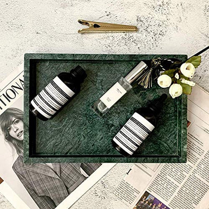 Natural Marble Storage Vanity Tray, Cosmetics Jewelery Tray, Kitchen Organizer, Coffee Table Tray (Dark Green, 11.8L x 7.87W x 1.18H) - color: Blue Green