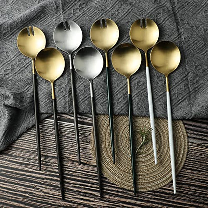 Salad Servers,Spoon and Fork Set 11.41 inch,18/10 Stainless Steel Salad Serving Titanium Plating (black gold) - color: Black/Gold