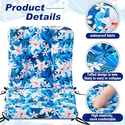 Hoteam 4 Set Outdoor Patio Chair Cushions 20 x 42 in Deep Seat Waterproof Patio Cushions Set for Furniture Replacement Removable Seat and Back (Blue Plumeria) - style: Blue Plumeria