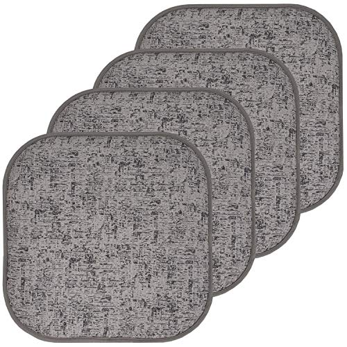 Sweet Home Collection Chair Cushion Memory Foam Pads Honeycomb Pattern Slip Non Skid Rubber Back Rounded Square 16" x 16" Seat Cover, 4 Pack, Broadway Gray/Black - color: Broadway Gray/Black, size: 4 Pack
