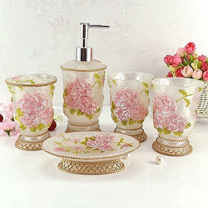Vintage Bathroom Accessories, 5Piece Bathroom Accessories Set, Bathroom Set Features, Soap Dispenser, Toothbrush Holder, Tumbler & Soap Dish - Bath Gift Set