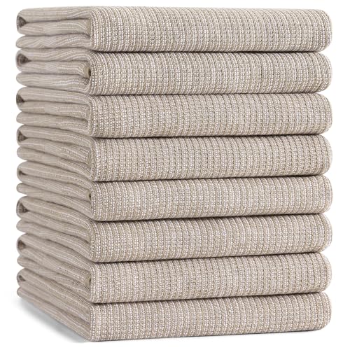 Mordimy Premium Large Cotton Kitchen Towels (18"x 28", 8 Pack), Khaki | 100% Ring Spun Cotton, Super Absorbent, 380 GSM, Flat & Terry, Soft, Hanging Loop Dish Towels - color: Khaki, size: 18"x28" - 8 Pack