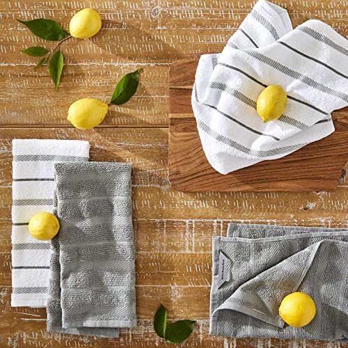 KitchenAid Albany Kitchen Towel 4-Pack Set, Grey/White, 16"x26" - color: Grey, size: 16"x26"
