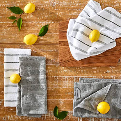 KitchenAid Albany Kitchen Towel 4-Pack Set, Grey/White, 16"x26" - color: Grey, size: 16"x26"