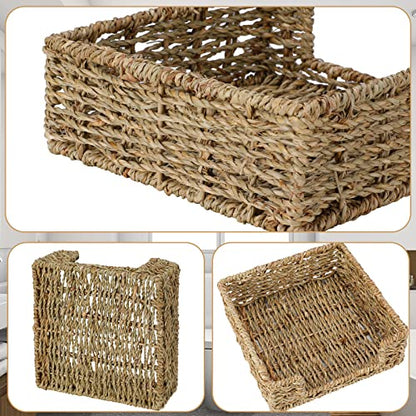 Napkin Holder Wicker Woven Basket Kitchen Decor for Table Dinner Paper Tray | 1 Pack, Home Decor, Square, Seagrass, Handwoven, Napkin Holders For Paper Napkins - size: L7.9" X W7.9" X H2.8"