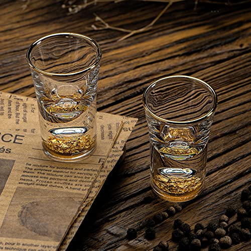 6 Pack 10ml (0.33 oz) Shot Glasses, Crystal Shot Glass Set | Shot Cups Decorated with 24K Gold Flakes for Whiskey, Tequila, Vodka, Mini Shot Glass Perfect for Party, Bar, Club - size: 6 Count (Pack of 1)