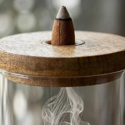 HOSLEY 2-Pack Wood & Glass Backflow Incense Burner Kit Includes 25 Incense Cones | Elegant Aromatherapy Set for Home, Office, Meditation & Relaxation - color: Brown2