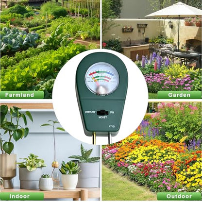 Powboro 3-in-1 Soil Tester Kit – Moisture/pH/Fertility Meter for Garden, Lawn, Potted Plants No Battery Needed Indoor/Outdoor Soil Test Kit