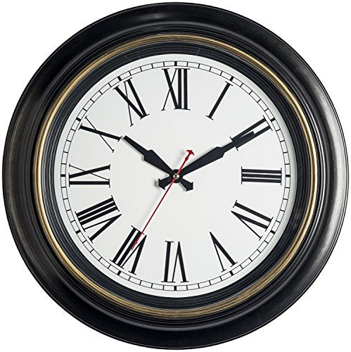 Bernhard Products Extra Large Wall Clock, 18 Inch, Dark Brown, Quartz Silent, Battery Operated, Non-Ticking, Decorative Roman Numeral, Stylish Clock, Accurate Timekeeping - color: Dark Brown