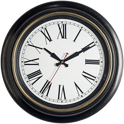 Bernhard Products Extra Large Wall Clock, 18 Inch, Dark Brown, Quartz Silent, Battery Operated, Non-Ticking, Decorative Roman Numeral, Stylish Clock, Accurate Timekeeping - color: Dark Brown