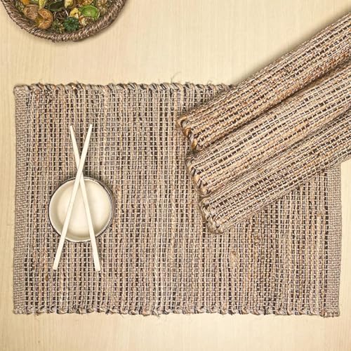 Natural Jute & Brown Placemats, Set of 4 – Rustic Handmade Boho Table Mats, 13x19 Inch Dining Table Placemats for Kitchen, Everyday Meals, Holidays, Farmhouse or Modern Table Décor - color: Natural Jute-brown, size: 13x19 Inch.