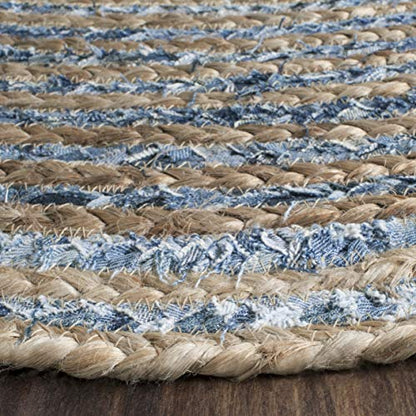 SAFAVIEH Cape Cod Collection Area Rug - 3' x 5' Oval, Natural & Blue, Handmade Flat Weave Jute, Ideal for High Traffic Areas in Living Room, Bedroom (CAP250A) - size: 3' x 5' (Oval)