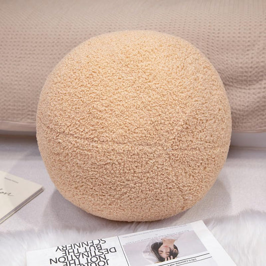 13.7in Round Ball Pillow Decorative Bolster Pillow for Couch Home Decor Round Accent Pillow Teddy Velvet Plush Ball Pillow Decorative Throw Pillow for Sofa Bed Chair Ornaments (Khaki) - color: Khaki