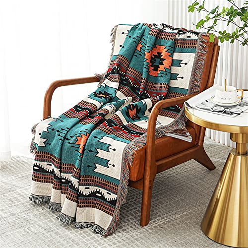Homesy Aztec Throw Blanket Native Southwestern Bed Blankets 63"x87" Green | Southwest Decor,Boho Style,Sofa Couch Chair Cover,Outdoor Beach Car Tent Travel Camping Use,Tapestry,Reversible and Tassel - color: Green, size: 63"x87"