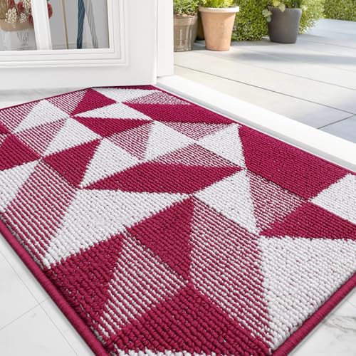 OLANLY Door Mat Indoor Entrance Washable 32x20, Odor-Free Low-Profile Front Back Geometric Doormat, Absorbent Resist Dirt Entry Carpet, Easy to Clean Sturdy Inside Floor Mats for Entryway, Burgundy - color: Burgundy, size: 32" x 20"