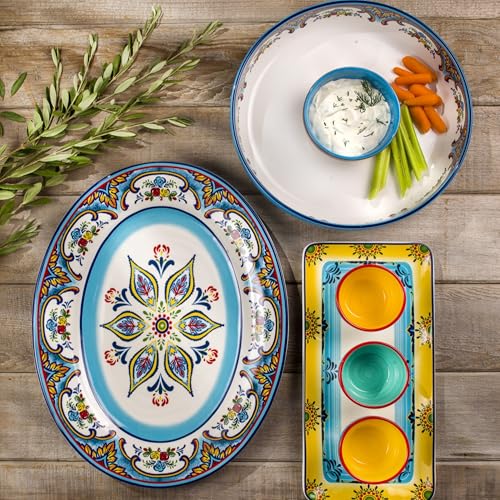 Euro Ceramica Zanzibar Chip and Dip Bowl, 2 Piece Set, Multicolor, 24 ounces