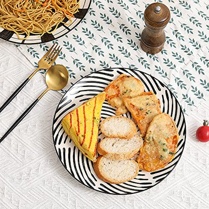 AHX Dinner Plates Ceramic Plate Set - 10 Inch Large Porcelain Round Plate Sets of 6 - Flat Modern Black Pattern Dining Plates for Kitchen | Family - Dishwasher | Microwave | Oven Safe - size: 10 inch