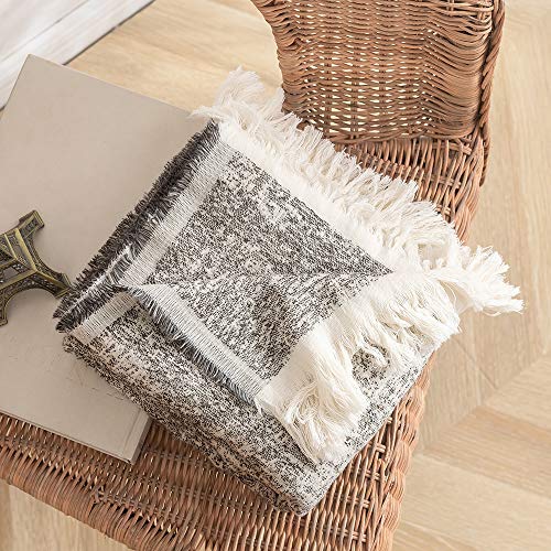 Simple&Opulence Cotton Fringed and Striped Throw Blanket for Bed, Couch,Knit Woven with Tassels Soft Lightweight Cozy Blanket Scarf Shawl Farmhouse Decoration for All-Season (Dark Grey)