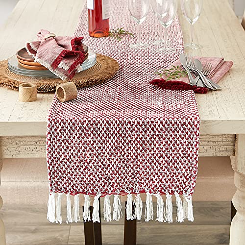 DII Woven Basics Collection 100% Cotton Knit Table Runner, 15x108, Tango Red - color: Tango Red, size: 15x108"