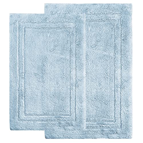 BNM Cotton Bath Rug Set, Area Rugs For Bathroom Decor, Washable and Non-Slip Rugs, Hardwood Tile Floor Cover, Kitchen Accent Rugs, Non-Skid Latex Backing, 20" x 30", 24" x 36", Light Blue - color: Light Blue, size: 20" x 30", 24" x 36" - Rectangle