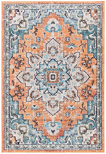 SAFAVIEH Madison Collection Area Rug - 2'2" x 4', Orange & Teal, Boho Chic Distressed Medallion Design, Non-Shedding & Easy to Clean, Ideal for Living Room, Bedroom, Dining Space (MAD473P) - color: Orange/Teal, size: 2'2" x 4' (Rectangular)