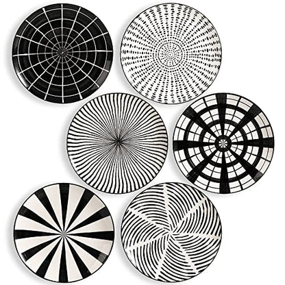 AHX Dinner Plates Ceramic Plate Set - 10 Inch Large Porcelain Round Plate Sets of 6 - Flat Modern Black Pattern Dining Plates for Kitchen | Family - Dishwasher | Microwave | Oven Safe - size: 10 inch