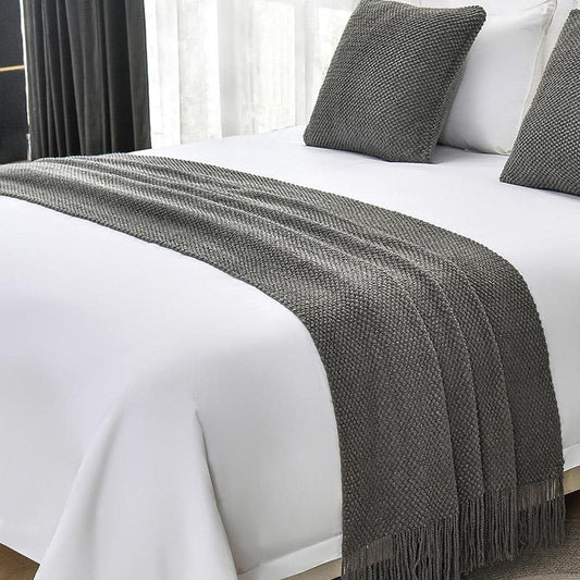 Cotton Knit Bed Runners King Size,Decorative Boho Bed Scarf with Tassel,Soft Solid Color Woven Beds Throw Blanket for Bedroom Home Hotel (Dark Gray 45x45cm/only Pillowcase) - color: Dark Gray, size: 45x45cm/only pillowcase