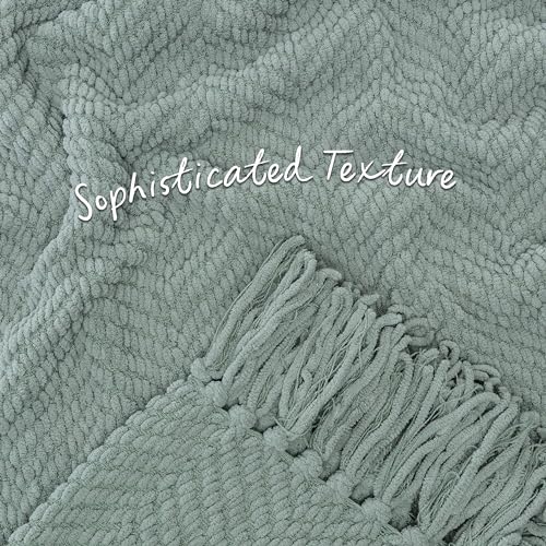 Chanasya Premium Textured Knit Throw Blanket with Tassels - Soft, Cozy Blanket for Couch, Bed, Living Room - 50" x 65” - Tan Sage - color: A(tan Sage)