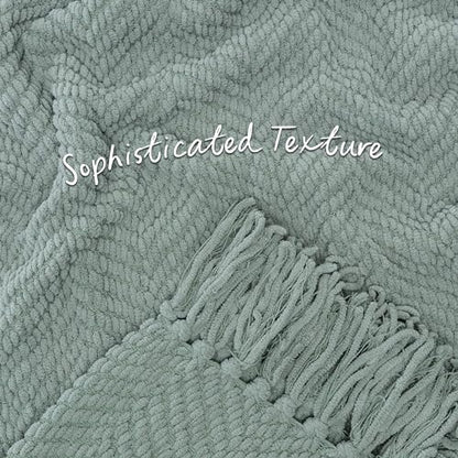Chanasya Premium Textured Knit Throw Blanket with Tassels - Soft, Cozy Blanket for Couch, Bed, Living Room - 50" x 65” - Tan Sage - color: A(tan Sage)