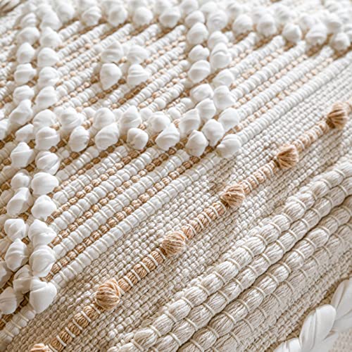 Cream White Boho Throw Pillow Cover 20X20, Boho Woven Textured Pillow Cover, Neutral Pillow Cover, Sofa Couch Bed Farmhouse Lumbar Pillow (Cover ONLY) - color: Cream, size: 20" x 20" (Pack of 1)