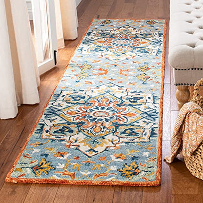 SAFAVIEH Aspen Collection Runner Rug - 2'3" x 15', Blue & Rust, Handmade Boho Wool, Ideal for High Traffic Areas in Living Room, Bedroom (APN312A) - size: 2'3" x 15' (Runner)