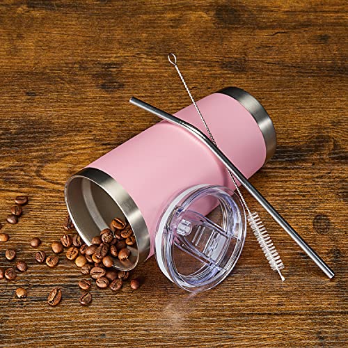 COMOOO 20oz Tumbler Bulk Double Wall Vacuum Insulated Travel Mug, Stainless Steel Tumbler with Lid and Straw Durable Powder Coated Insulated Coffee Cup for Cold & Hot Drinks (pink, 4 pack - color: Pink