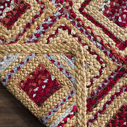 SAFAVIEH Cape Cod Collection Accent Rug - 3' x 5', Natural & Red, Handmade Flat Weave Diamond Braided Jute & Denim, Ideal for High Traffic Areas in Entryway, Living Room, Bedroom (CAP354B) - color: Natural/Red, size: 3' x 5' (Rectangular)