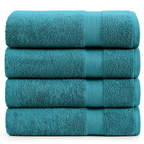 LANE LINEN Bathroom Towel Set 4 Piece Soft Absorbent Quick Dry - Sea Port | Cotton Towel Set - Coordinated Colors, Dobby Border Accent, OEKO-TEX Certified, Ring-Spun Durability, Ring-Spun Cotton - color: 10: Sea Port, size: 4 Piece Bath Towels