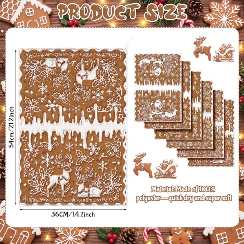 Redbaker 6 Pcs Gingerbread House Kitchen Towels Christmas Dish Towels | Absorbent Kitchen Hand Tea Dishcloth with Hanging Loop Winter Snowflakes Decorations for Xmas Bathroom Home Housewarming Gift - style: Gingerbread House