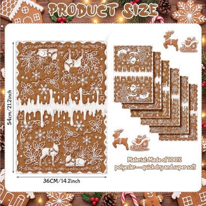 Redbaker 6 Pcs Gingerbread House Kitchen Towels Christmas Dish Towels | Absorbent Kitchen Hand Tea Dishcloth with Hanging Loop Winter Snowflakes Decorations for Xmas Bathroom Home Housewarming Gift - style: Gingerbread House