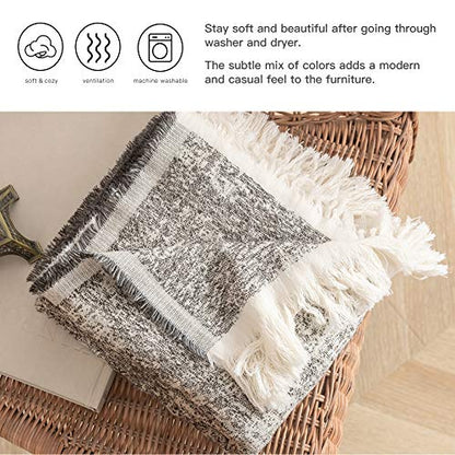 Simple&Opulence Cotton Fringed and Striped Throw Blanket for Bed, Couch,Knit Woven with Tassels Soft Lightweight Cozy Blanket Scarf Shawl Farmhouse Decoration for All-Season (Dark Grey)