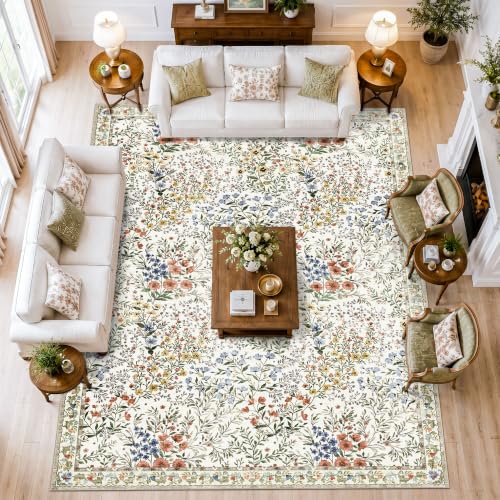 Area Rugs 10x14 Living Room: Machine Washable Rug - Soft Carpet for Bedroom - Waterproof Stain Resistant Vintage Distressed Area Rug (10'x14',Beige) - color: Beige, size: 10x14
