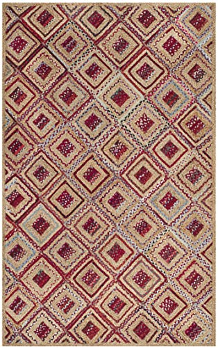 SAFAVIEH Cape Cod Collection Accent Rug - 4' x 6', Natural & Red, Handmade Flat Weave Diamond Braided Jute & Denim, Ideal for High Traffic Areas in Entryway, Living Room, Bedroom (CAP354B) - color: Natural/Red, size: 4' x 6' (Rectangular)