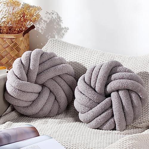 Marsui 2 Pieces Knot Ball Pillows 14 x 14 Inch Decorative Pillow for Couch Bedroom Plush Throw Knot Pillow Soft Handmade Chair Cushion for Living Room Car Decorations (Light Gray) - color: Light Gray