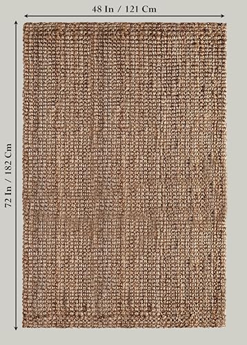 Croft&Cane Handspun Jute Area Rug – Premium Reversible Natural 4x6 ft Rug | Handwoven Chunky Textured Tan Beige Neutral Carpet for Rustic Farmhouse Décor, Living Room, Dining Room, Bedroom, Office - size: 6' x 4' (Rectangular)