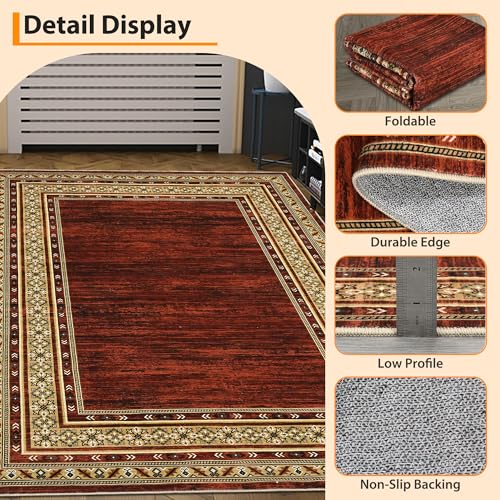 Modern Solid Area Rug 5x7 Washable Non Slip Neutral Rugs for Living Room, Non-Shedding Stain Resistant Bordered Throw Carpet, Neutral Foldable Floor Rugs for Bedroom Dining Table | Non Slip Neutral Border Non Shedding Stain Resistant Low Pile Foldable Rug