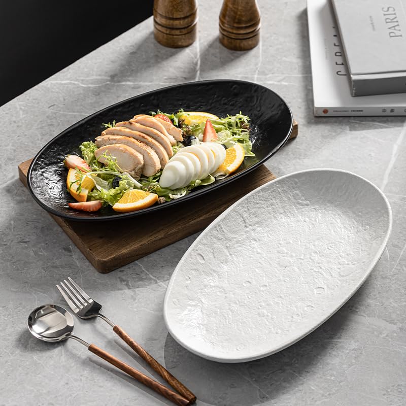 Serving Platter 12 Inches, Ceramic Oval Dinner Plate Set of 2, Serving Dishes for Entertaining, Dishwasher & Oven Safe Kitchen Dinnerware for Salad, Chicken, Pasta, Fish, Beef, White - color: White