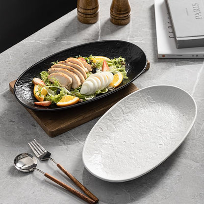 Serving Platter 12 Inches, Ceramic Oval Dinner Plate Set of 2, Serving Dishes for Entertaining, Dishwasher & Oven Safe Kitchen Dinnerware for Salad, Chicken, Pasta, Fish, Beef, White - color: White