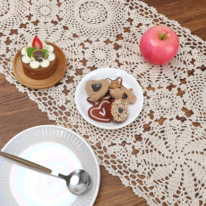 kilofly Handmade Crochet Cotton Rectangular Table Runner, 15 x 59 inch, Beige - color: Beige, size: 15 x 59 Inch