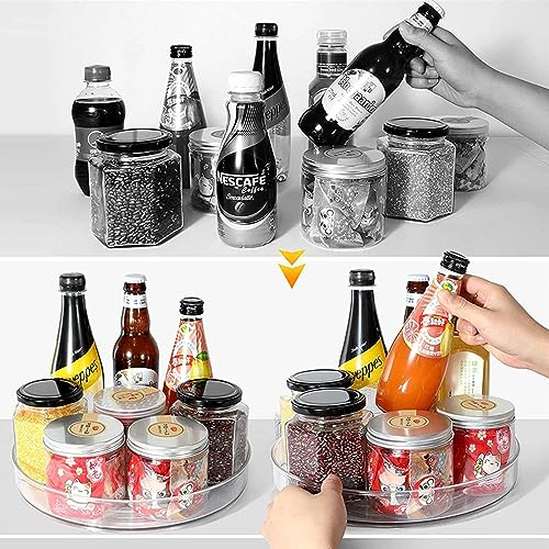2-Pack 13Inch Lazy Susan Cabinet Organizer, Plastic Rotating Organizer Spice Rack Condiment Organizer for Pantry, Countertop, Cupboard, Refrigerator-Clear - size: 13 Inch | 1 Tier