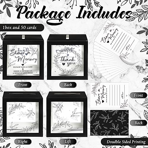 Pajean Funeral Memory Box with 50 Cards Clear Windows,Clear,Black | Keepsake Cards for Celebration Wedding Graduation, Greenery Design, Guest Book Alternative, Memory Collection Display - color: Black