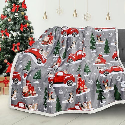 Catalonia Christmas Sherpa Throw Blanket, Xmas Theme Throws, Plush Fleece Couch Blanket |Super Soft, Comfy, Cozy, Fluffy, Warm | 50x60 inch,Truck - color: Truck, size: 50"x60"