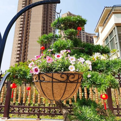 4 Pack 14 Inch Hanging Baskets for Plants Outdoor Metal Hanging Planter Hanging Flower Baskets with Coco Fiber Liners Chain Round Wire Plant Holder Hangings Flower Pots(Plaid) - size: 14 Inch, style: Plaid